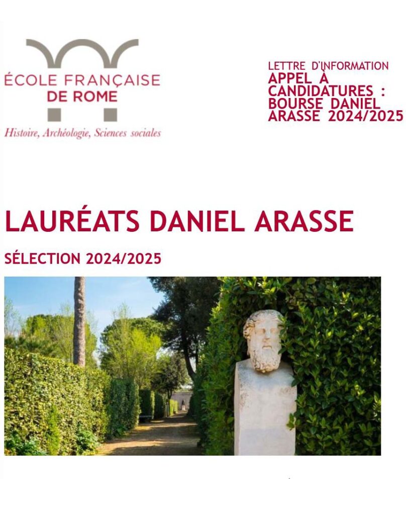 [Appel à candidatures à l’Ecole Française de Rome] : bourse Daniel Arasse 2024/2025