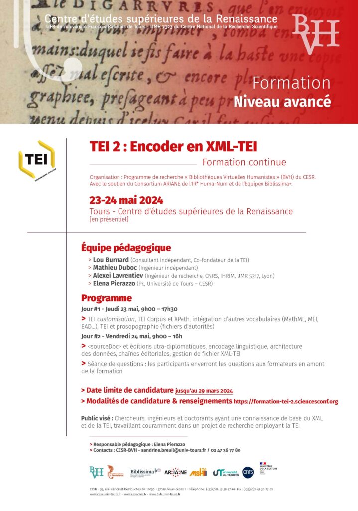 [Formation continue niveau avancé] TEI 2 : Encoder en XML-TEI